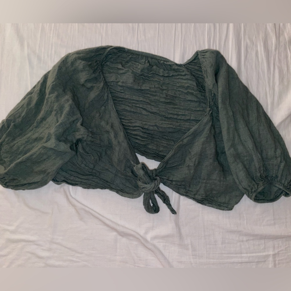 Made in Italy 100% Linen Tie-Front Top | Olive Green | Lightweight Summer